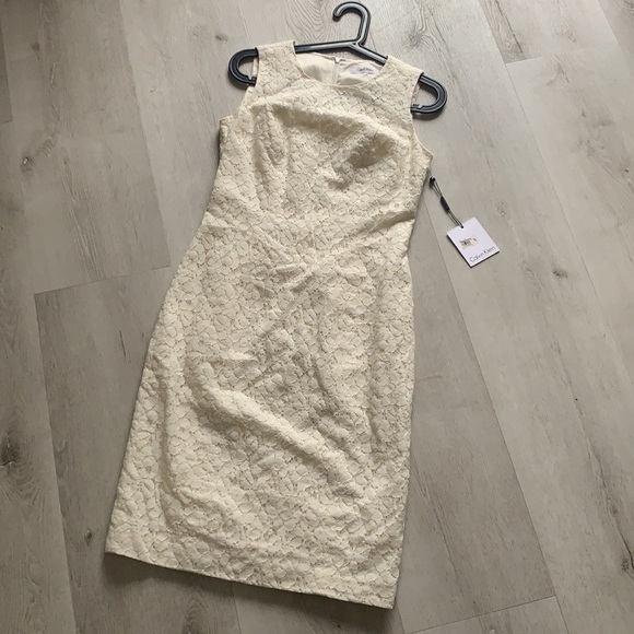 NWT Calvin Klein lace dress cream sleeveless size 2 midi classic career romantic - Picture 7 of 11